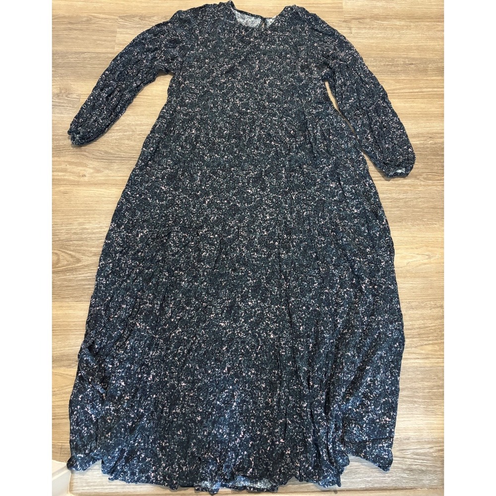 Boden Floral Maxi Dress Womens 20 Plus Size Long Sleeve Printed Crew Neck